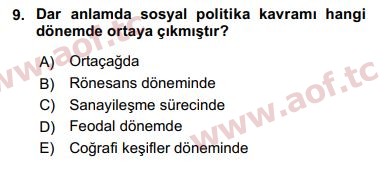 2020 Sosyal Politika Arasınav 9. Çıkmış Sınav Sorusu