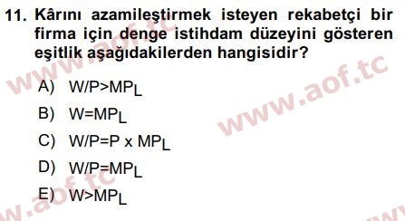 2016 Çalışma Ekonomisi Arasınav 11. Çıkmış Sınav Sorusu