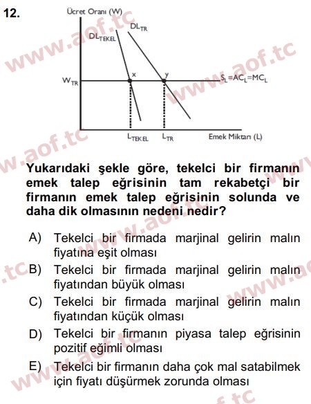 2016 Çalışma Ekonomisi Arasınav 12. Çıkmış Sınav Sorusu
