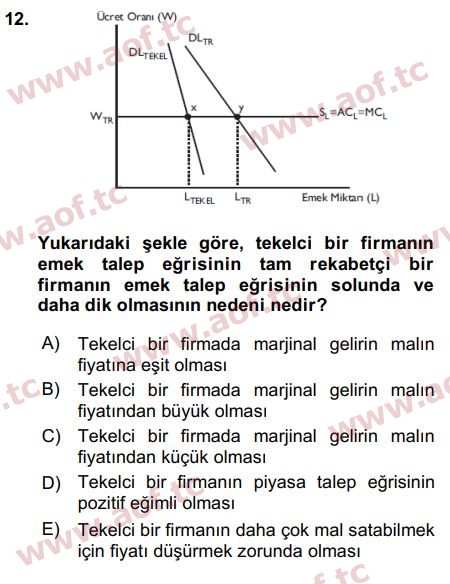 2016 Çalışma Ekonomisi Arasınav 12. Çıkmış Sınav Sorusu