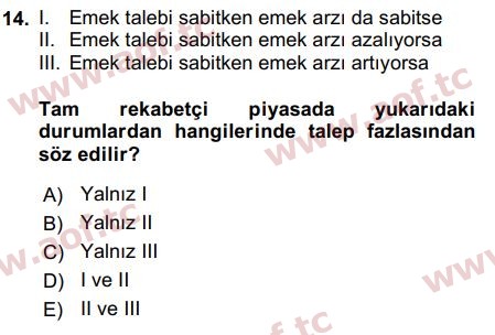 2016 Çalışma Ekonomisi Arasınav 14. Çıkmış Sınav Sorusu