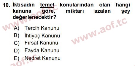 2018 Çalışma Ekonomisi Arasınav 10. Çıkmış Sınav Sorusu