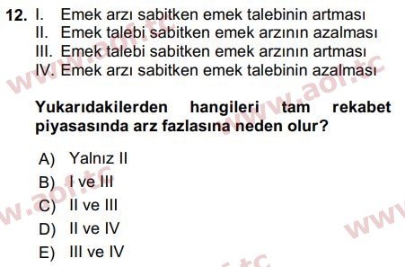 2018 Çalışma Ekonomisi Arasınav 12. Çıkmış Sınav Sorusu