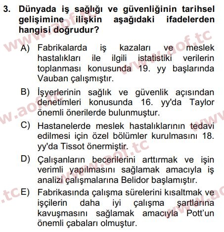 2016 İş Sağlığı ve Güvenliği Arasınav 3. Çıkmış Sınav Sorusu