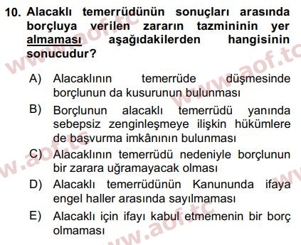 2015 Borçlar Hukuku Final 10. Çıkmış Sınav Sorusu