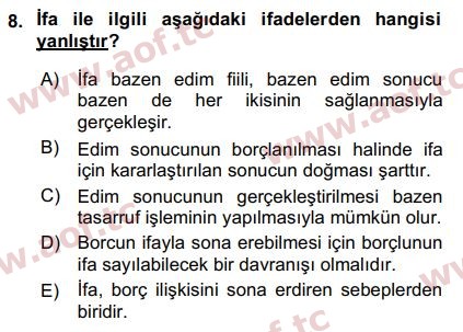 2015 Borçlar Hukuku Final 8. Çıkmış Sınav Sorusu