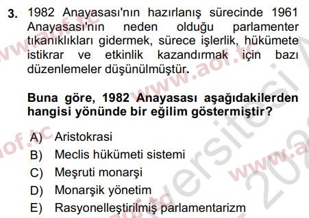 2022 Anayasa Hukukuna Giriş Final 3. Çıkmış Sınav Sorusu
