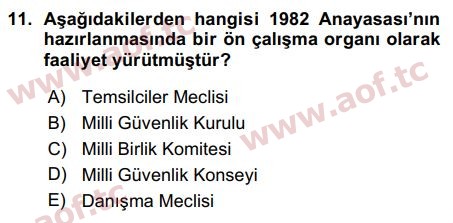 2016 Anayasa Hukuku Arasınav 11. Çıkmış Sınav Sorusu