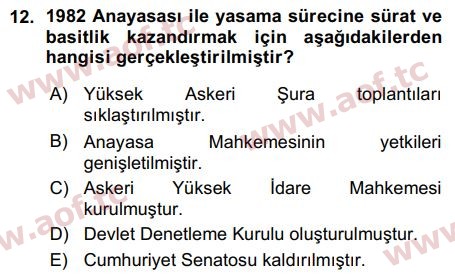 2016 Anayasa Hukuku Arasınav 12. Çıkmış Sınav Sorusu