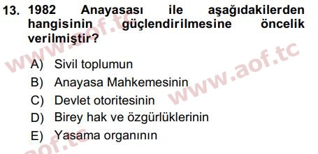 2016 Anayasa Hukuku Arasınav 13. Çıkmış Sınav Sorusu