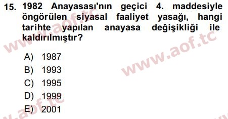 2016 Anayasa Hukuku Arasınav 15. Çıkmış Sınav Sorusu