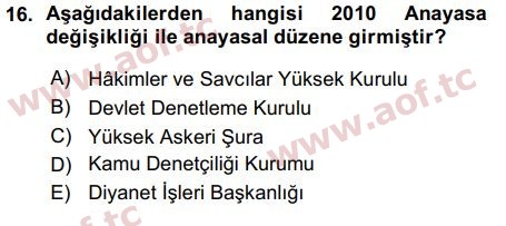 2016 Anayasa Hukuku Arasınav 16. Çıkmış Sınav Sorusu