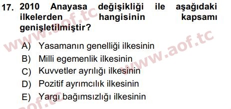 2016 Anayasa Hukuku Arasınav 17. Çıkmış Sınav Sorusu