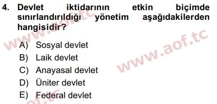 2016 Anayasa Hukuku Arasınav 4. Çıkmış Sınav Sorusu