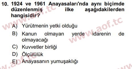 2016 Anayasa Hukuku Final 10. Çıkmış Sınav Sorusu