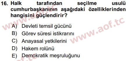 2016 Anayasa Hukuku Final 16. Çıkmış Sınav Sorusu