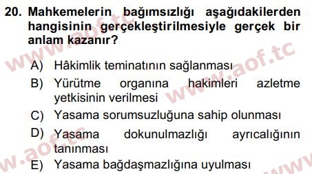 2016 Anayasa Hukuku Final 20. Çıkmış Sınav Sorusu