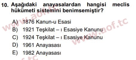 2017 Anayasa Hukuku Arasınav 10. Çıkmış Sınav Sorusu