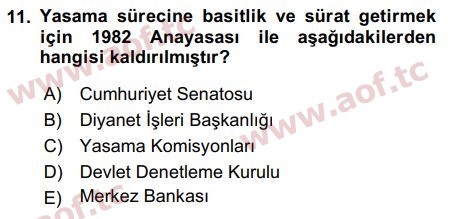 2017 Anayasa Hukuku Arasınav 11. Çıkmış Sınav Sorusu