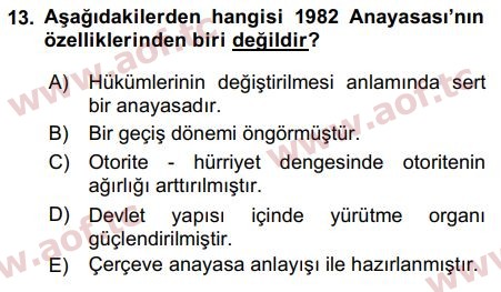 2017 Anayasa Hukuku Arasınav 13. Çıkmış Sınav Sorusu