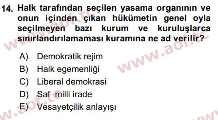 2017 Anayasa Hukuku Arasınav 14. Çıkmış Sınav Sorusu