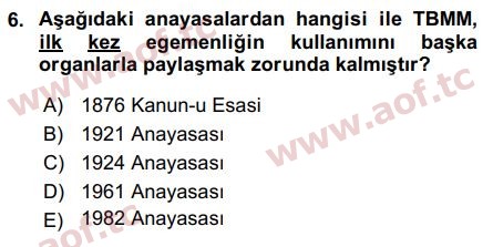 2017 Anayasa Hukuku Arasınav 6. Çıkmış Sınav Sorusu