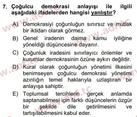 2017 Anayasa Hukuku Arasınav 7. Çıkmış Sınav Sorusu