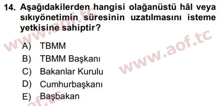 2017 Anayasa Hukuku Final 14. Çıkmış Sınav Sorusu