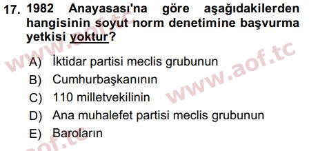 2017 Anayasa Hukuku Final 17. Çıkmış Sınav Sorusu