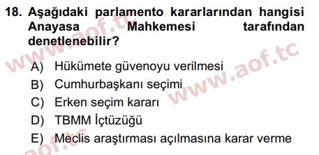 2017 Anayasa Hukuku Final 18. Çıkmış Sınav Sorusu