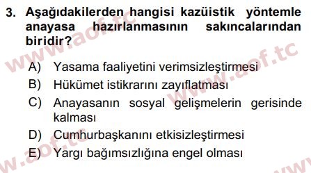 2017 Anayasa Hukuku Final 3. Çıkmış Sınav Sorusu