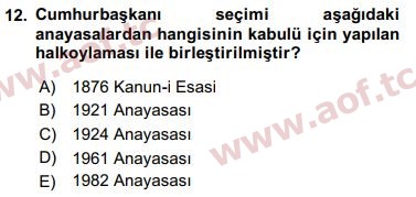 2018 Anayasa Hukuku Arasınav 12. Çıkmış Sınav Sorusu