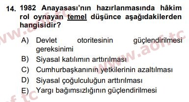 2018 Anayasa Hukuku Arasınav 14. Çıkmış Sınav Sorusu