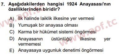 2018 Anayasa Hukuku Arasınav 7. Çıkmış Sınav Sorusu