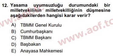 2018 Anayasa Hukuku Yaz Okulu 12. Çıkmış Sınav Sorusu