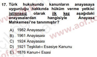 2018 Anayasa Hukuku Yaz Okulu 17. Çıkmış Sınav Sorusu