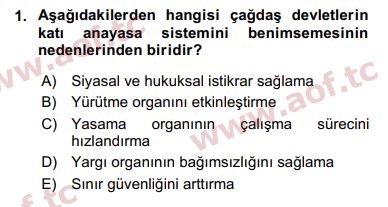 2019 Anayasa Hukuku Arasınav 1. Çıkmış Sınav Sorusu