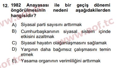 2019 Anayasa Hukuku Arasınav 12. Çıkmış Sınav Sorusu