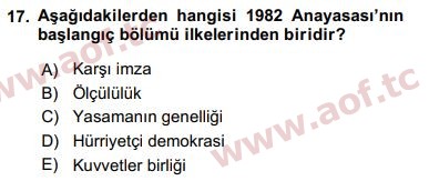 2019 Anayasa Hukuku Arasınav 17. Çıkmış Sınav Sorusu