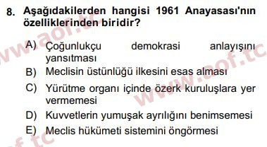 2019 Anayasa Hukuku Arasınav 8. Çıkmış Sınav Sorusu