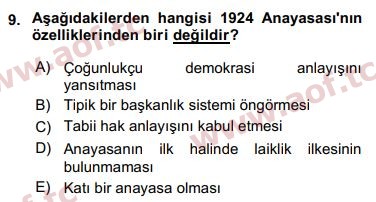 2019 Anayasa Hukuku Arasınav 9. Çıkmış Sınav Sorusu