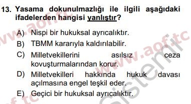 2019 Anayasa Hukuku Yaz Okulu 13. Çıkmış Sınav Sorusu