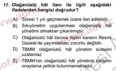 2019 Anayasa Hukuku Yaz Okulu 17. Çıkmış Sınav Sorusu