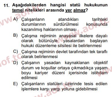 2016 Kamu Personel Hukuku Arasınav 11. Çıkmış Sınav Sorusu