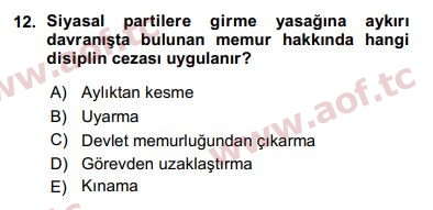 2016 Kamu Personel Hukuku Arasınav 12. Çıkmış Sınav Sorusu