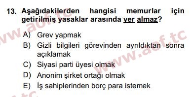 2016 Kamu Personel Hukuku Arasınav 13. Çıkmış Sınav Sorusu