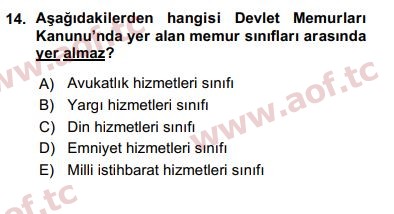 2016 Kamu Personel Hukuku Arasınav 14. Çıkmış Sınav Sorusu