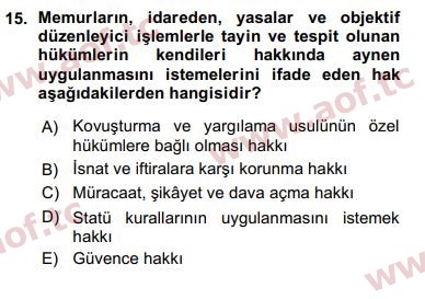 2016 Kamu Personel Hukuku Arasınav 15. Çıkmış Sınav Sorusu