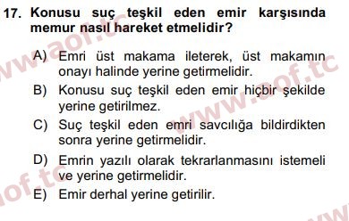 2016 Kamu Personel Hukuku Arasınav 17. Çıkmış Sınav Sorusu