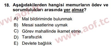 2016 Kamu Personel Hukuku Arasınav 18. Çıkmış Sınav Sorusu